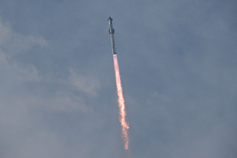 The SpaceX Starship spacecraft lifts off from Starbase in Boca Chica, Texas, on March 14, 2024. SpaceX on Thursday carried out the third test launch of Starship, the world's most powerful rocket that is vital to NASA's plans for landing astronauts on the Moon and Elon Musk's hopes of eventually colonizing Mars. (Photo by CHANDAN KHANNA / AFP) (Photo by CHANDAN KHANNA/AFP via Getty Images)