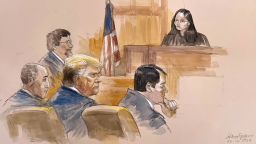 This court sketch shows former President Donald Trump in court with his lawyers and US District Court for the Southern District of Florida Aileen Cannon, upper right, during a hearing on Thursday, March 14, 2024.