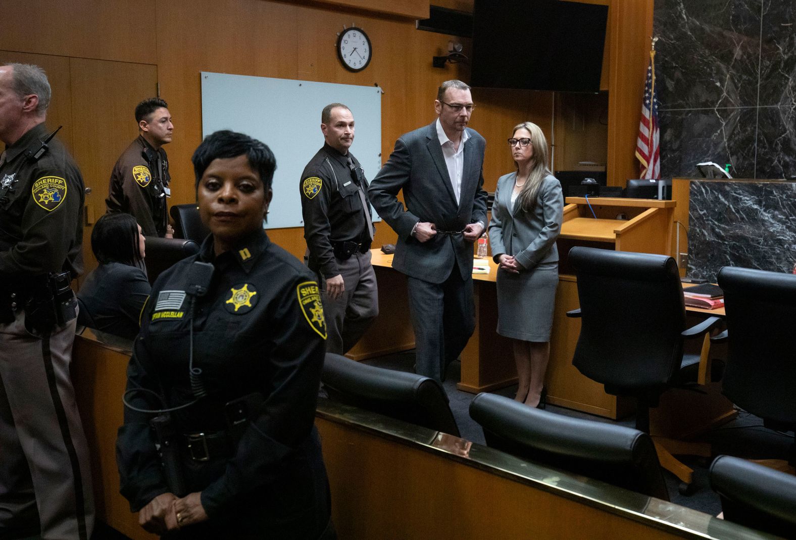 James Crumbley exits a courtroom in Pontiac, Michigan, after a jury found him <a href="index.php?page=&url=https%3A%2F%2Fwww.cnn.com%2F2024%2F03%2F14%2Fus%2Fjames-crumbley-manslaughter-trial-thursday%2Findex.html" target="_blank">guilty of involuntary manslaughter</a> on Thursday, March 14. Crumbley's son Ethan <a href="index.php?page=&url=https%3A%2F%2Fwww.cnn.com%2F2023%2F12%2F08%2Fus%2Foxford-shooting-ethan-crumbley-sentencing%2Findex.html" target="_blank">was sentenced to life in prison last year</a> for gunning down four classmates at Oxford High School in 2021. Prosecutors in closing arguments Wednesday said James Crumbley was "grossly negligent" because he bought a gun for his son days before the attack, failed to properly secure it, ignored his son's deteriorating mental health and did not take "reasonable care" to prevent foreseeable danger.