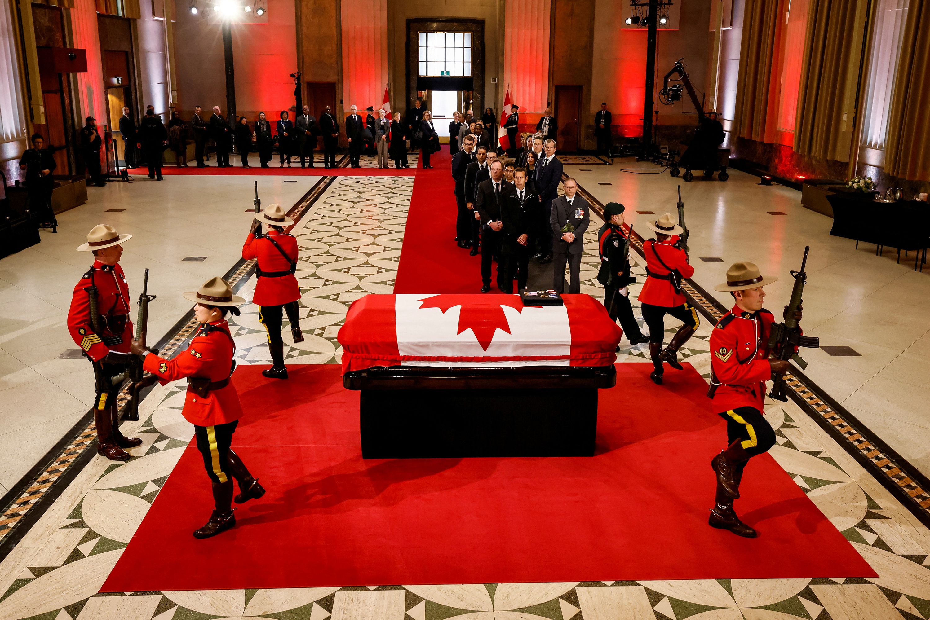 The casket of former Canadian Prime Minister Brian Mulroney lies in state ahead of his funeral in Ottawa, Ontario, Canada, on Tuesday, March 19.