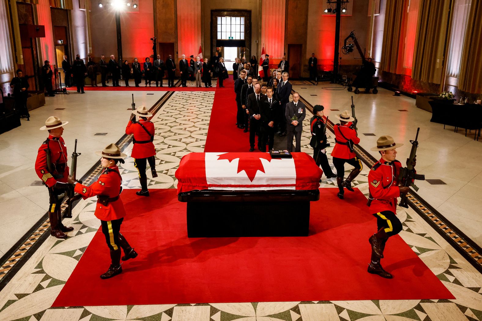 The casket of former Canadian Prime Minister <a href="https://www.cnn.com/2024/02/29/americas/brian-mulroney-obit/index.html" target="_blank">Brian Mulroney</a> lies in state ahead of his funeral in Ottawa, Ontario, Canada, on Tuesday, March 19. Mulroney served as Canada's prime minister from 1984 through 1993.