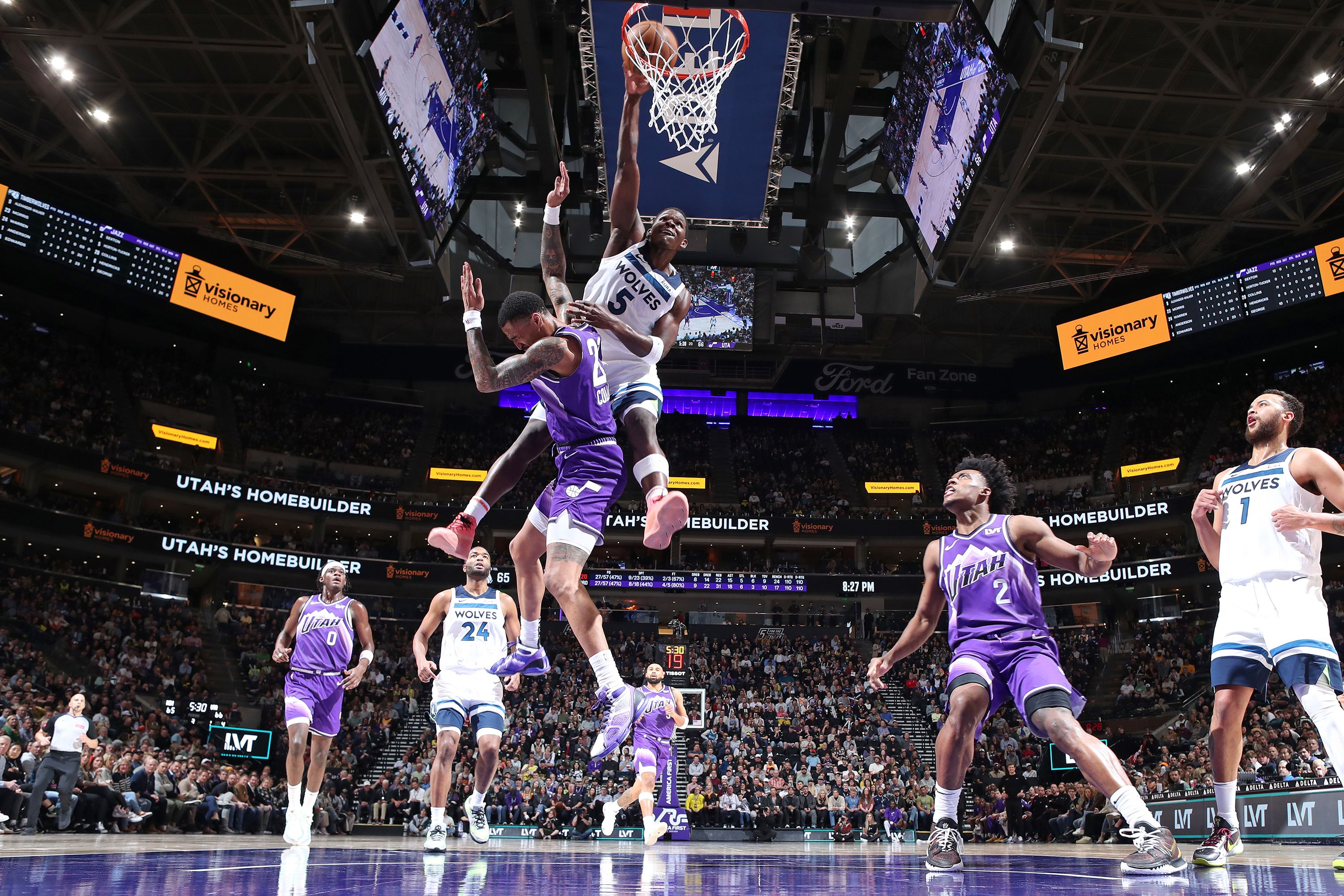 Minnesota Timberwolves star Anthony Edwards dunks during a game against the Utah Jazz in Salt Lake City on Monday, March 18.