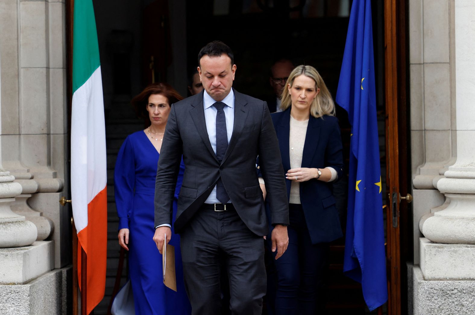 Ireland's Prime Minister <a href="https://www.cnn.com/2024/03/20/europe/leo-varadkar-ireland-prime-minister-resignation-intl/index.html" target="_blank">Leo Varadkar arrives to announce his resignation</a> in Dublin on Wednesday, March 20. Varadkar cited "personal and political, but mainly political reasons." He is the country's youngest premier and Ireland's first gay leader.