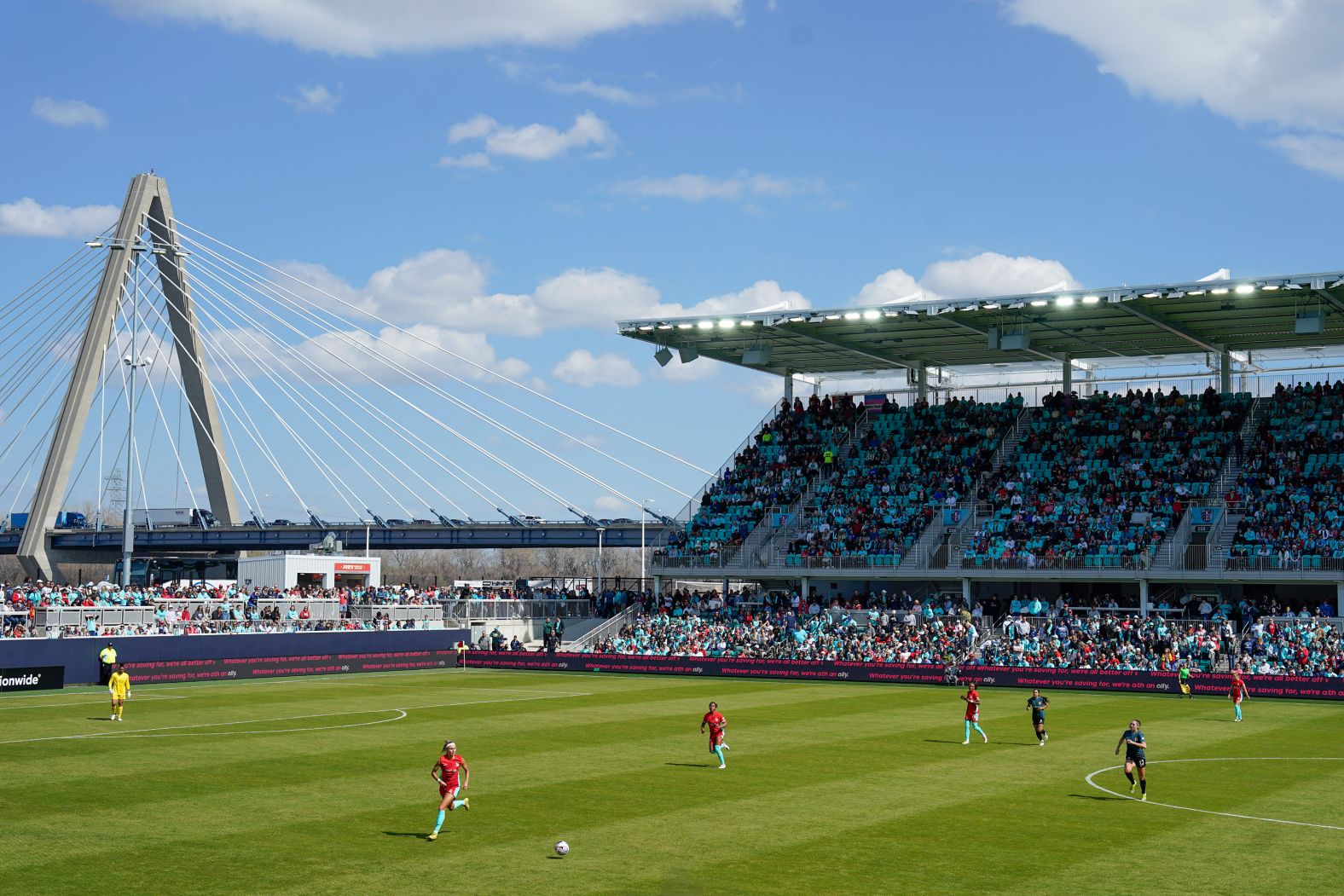 The Kansas City Current take on Portland Thorns FC during their season opener at the newly-built <a href="https://cpkcstadium.com/stadium" target="_blank" target="_blank">CPKC Stadium</a> in Kansas City, Missouri, on Saturday, March 16. The team touts the venue as "the first stadium purpose-built for a women's professional team in the world."