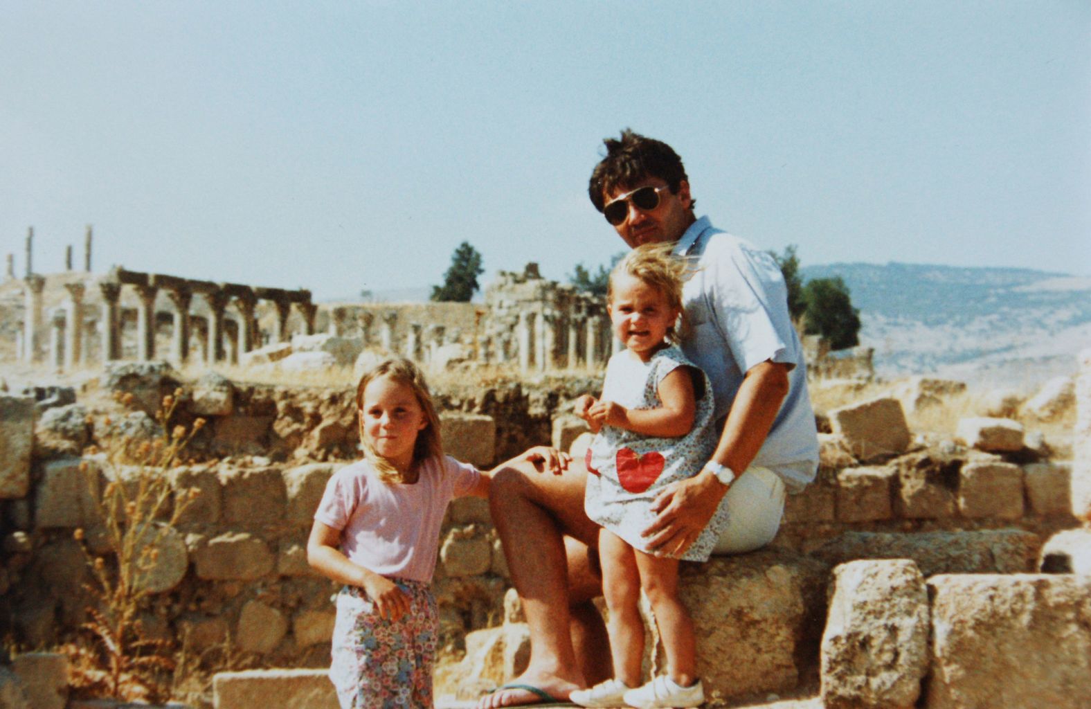 Kate and her younger sister, Pippa, are seen with their father, Michael, in Jerash, Jordan. The Middleton family lived in Jordan for two and a half years.