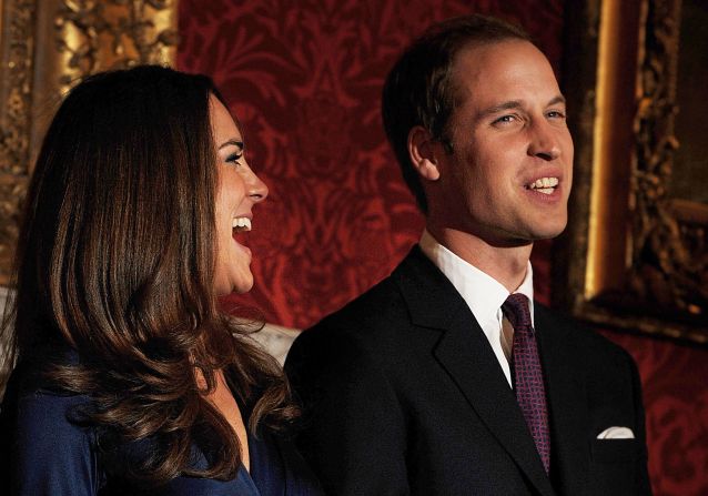 Kate and Prince William pose for photographers during an event to mark their engagement in 2010. William proposed with the engagement ring that belonged to his late mother, Princess Diana.