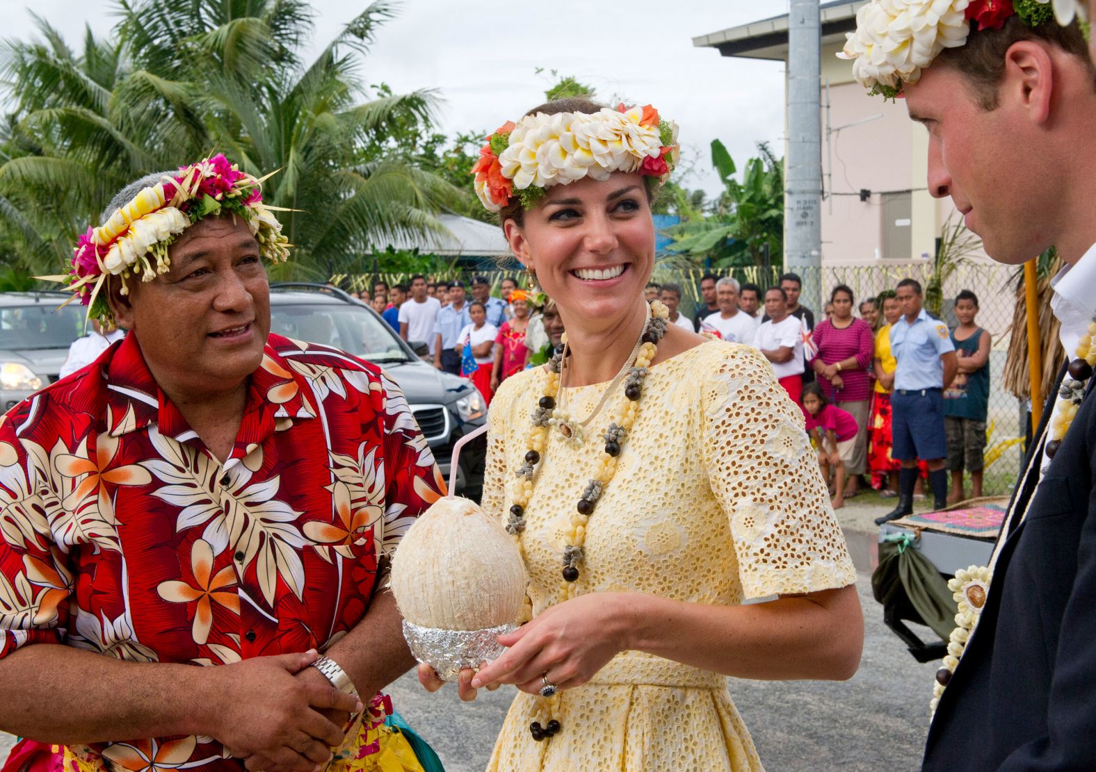 In 2012, Kate and William drink coconut milk from a tree that Queen Elizabeth II planted decades ago in the South Pacific nation of Tuvalu.