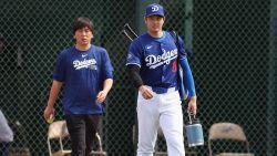 GLENDALE, ARIZONA - FEBRUARY 27: Shohei Ohtani #17 of the Los Angeles Dodgers and interpreter Ippei Mizuhara arrive to a game against the Chicago White Sox at Camelback Ranch on February 27, 2024 in Glendale, Arizona. (Photo by Christian Petersen/Getty Images)