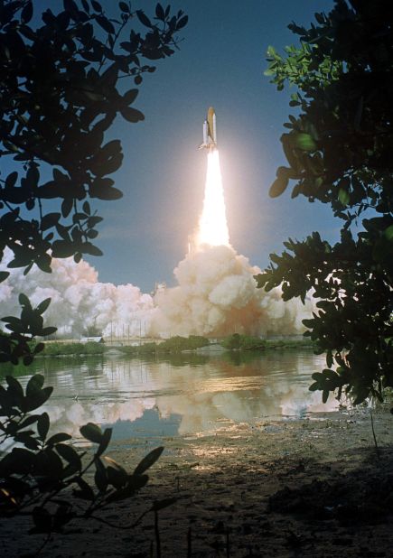 Space Shuttle Columbia lifts off from the Kennedy Space Center in Florida on January 16, 2003. It was the 28th mission for the orbiter, with the STS-107 crew set to carry out experiments over the course of 16 days.