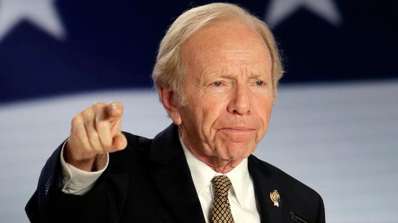 Former U.S. Senator Joe Lieberman speaks at an event in Ashraf-3 camp, which is a base for the People's Mojahedin Organization of Iran (MEK) in Manza, Albania, July 13, 2019.REUTERS/Florion Goga