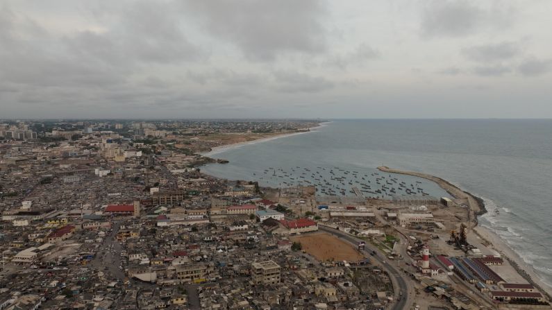 An aerial view of Bukom. This working-class neighborhood located in Accra's Jamestown district has produced eight world-champion boxers.