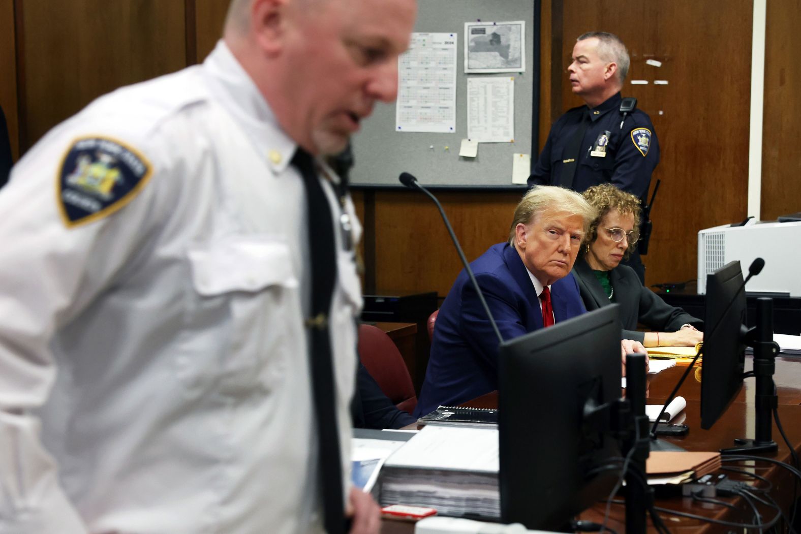 Trump appears with his lawyer Susan Necheles for a pre-trial hearing on March 25.