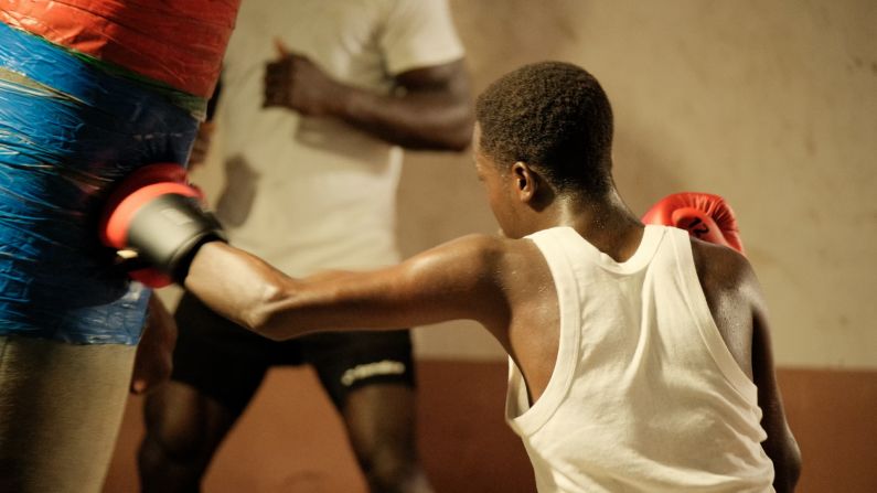 A boxer training at Quartey's Gym.