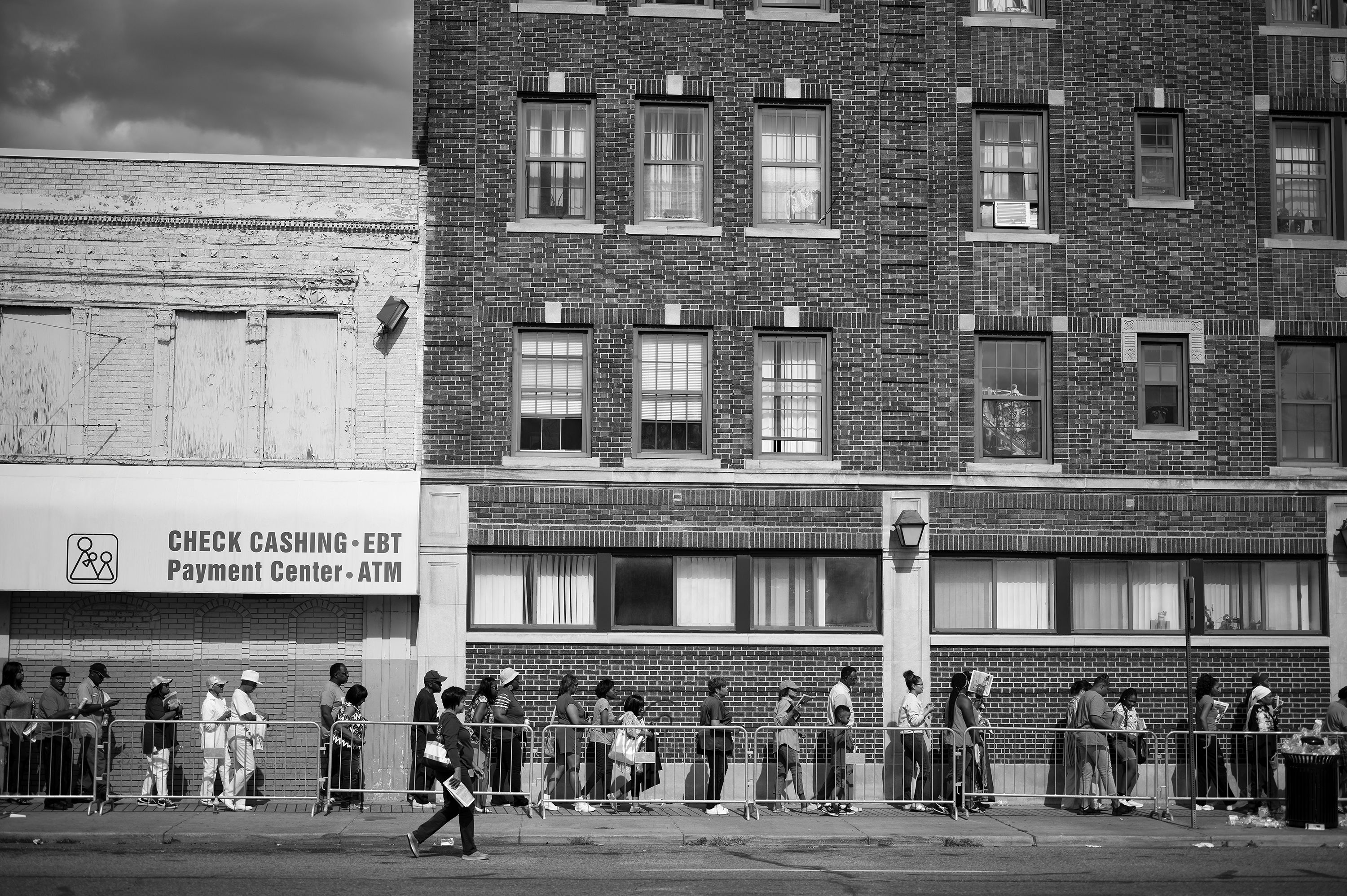 People wait in line to pay their respects to Franklin at the New Bethel Baptist Church in Detroit in August 2018.