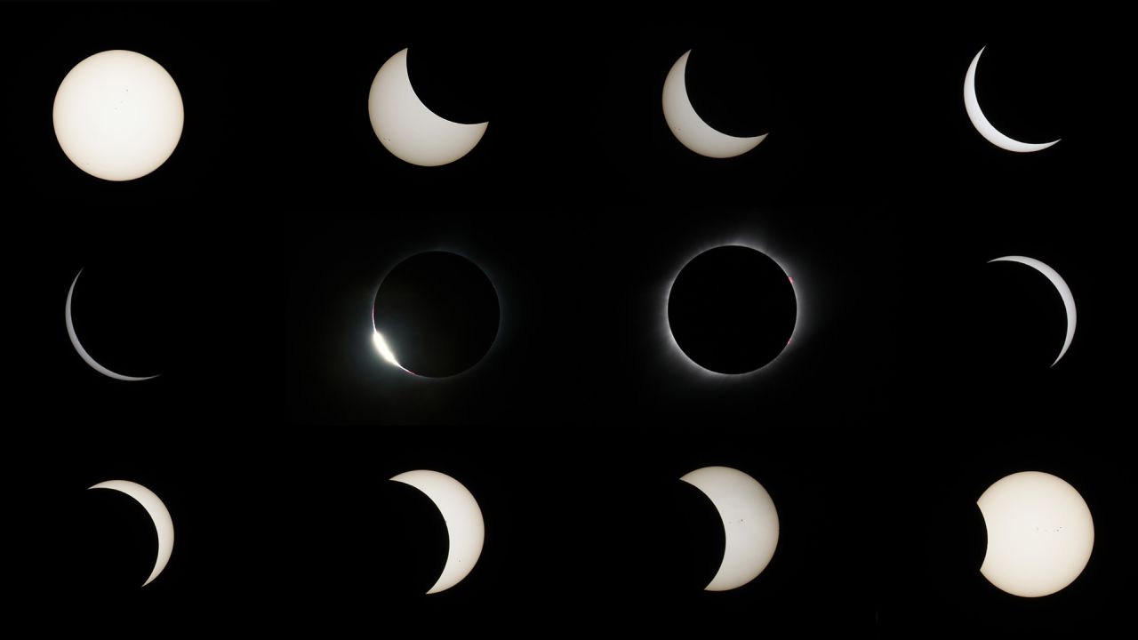 ILLINOIS, USA - AUGUST 21:  (EDITORS NOTE: Multiple exposures were combined to produce this image) This composite image shows the progression of a solar eclipse near Illinois, United States on August 21, 2017.
 (Photo by Bilgin S. Sasmaz/Anadolu Agency/Getty Images)