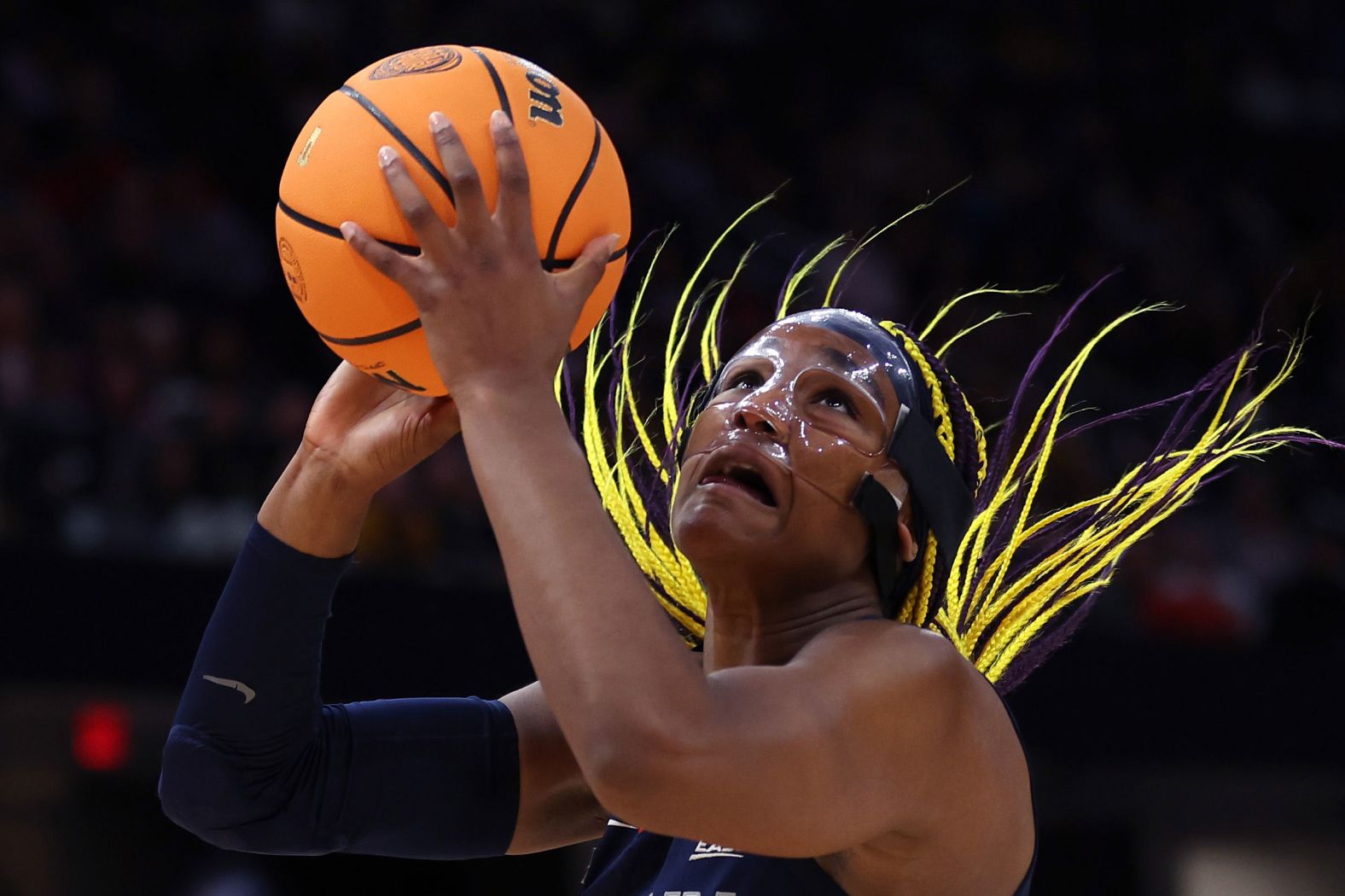 UConn's Aaliyah Edwards looks to shoot in the first half. Edwards scored 17 points during the game.