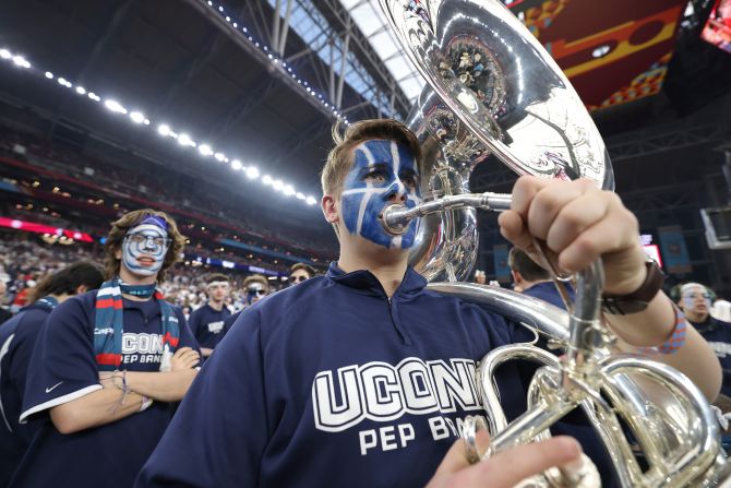 The UConn Pep Band performs ahead of the game against Alabama.