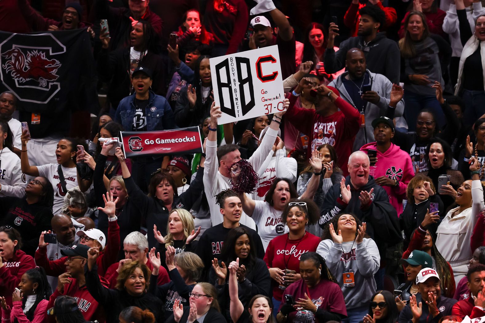 Gamecocks fans cheer during the game.