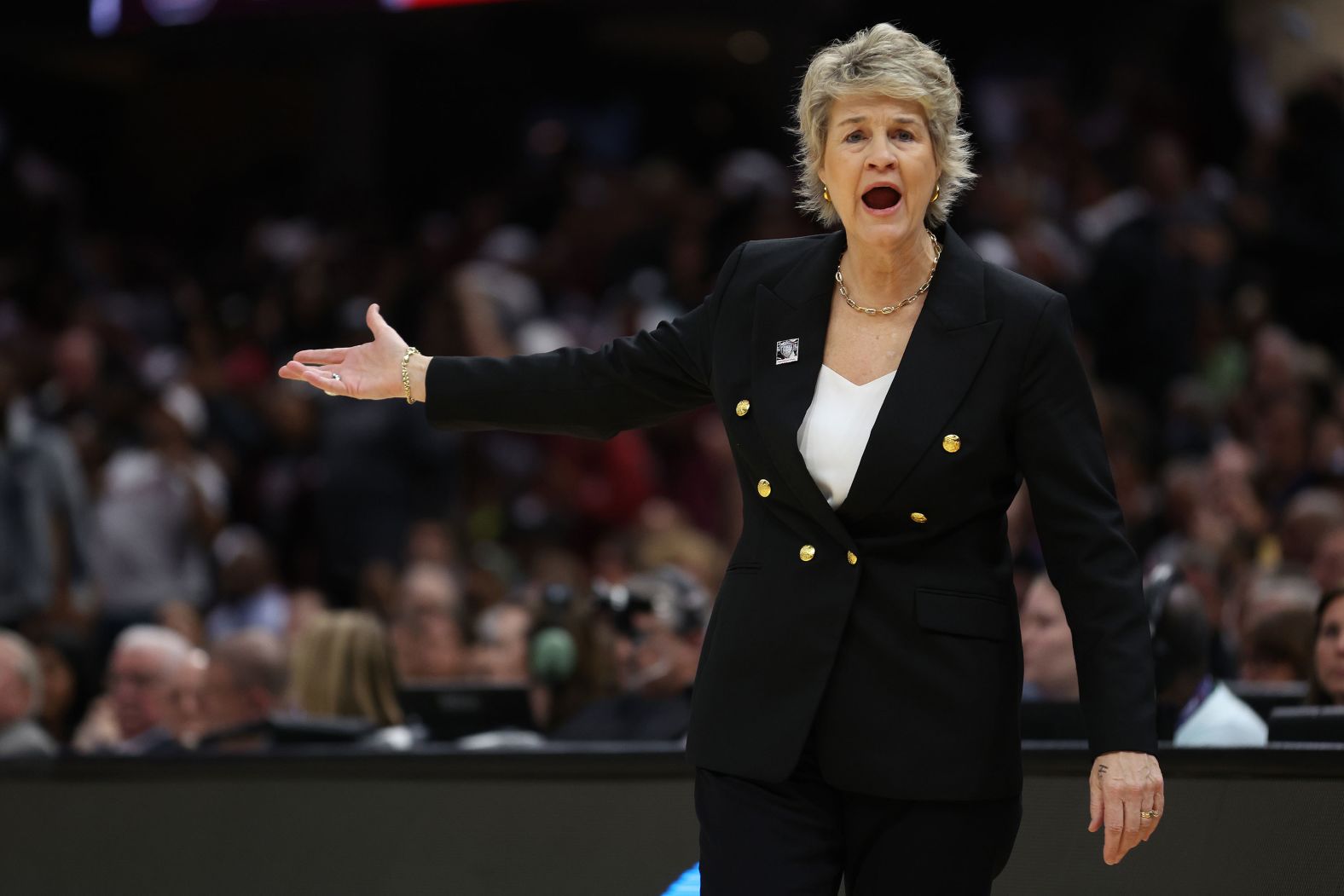 Iowa coach Lisa Bluder reacts.