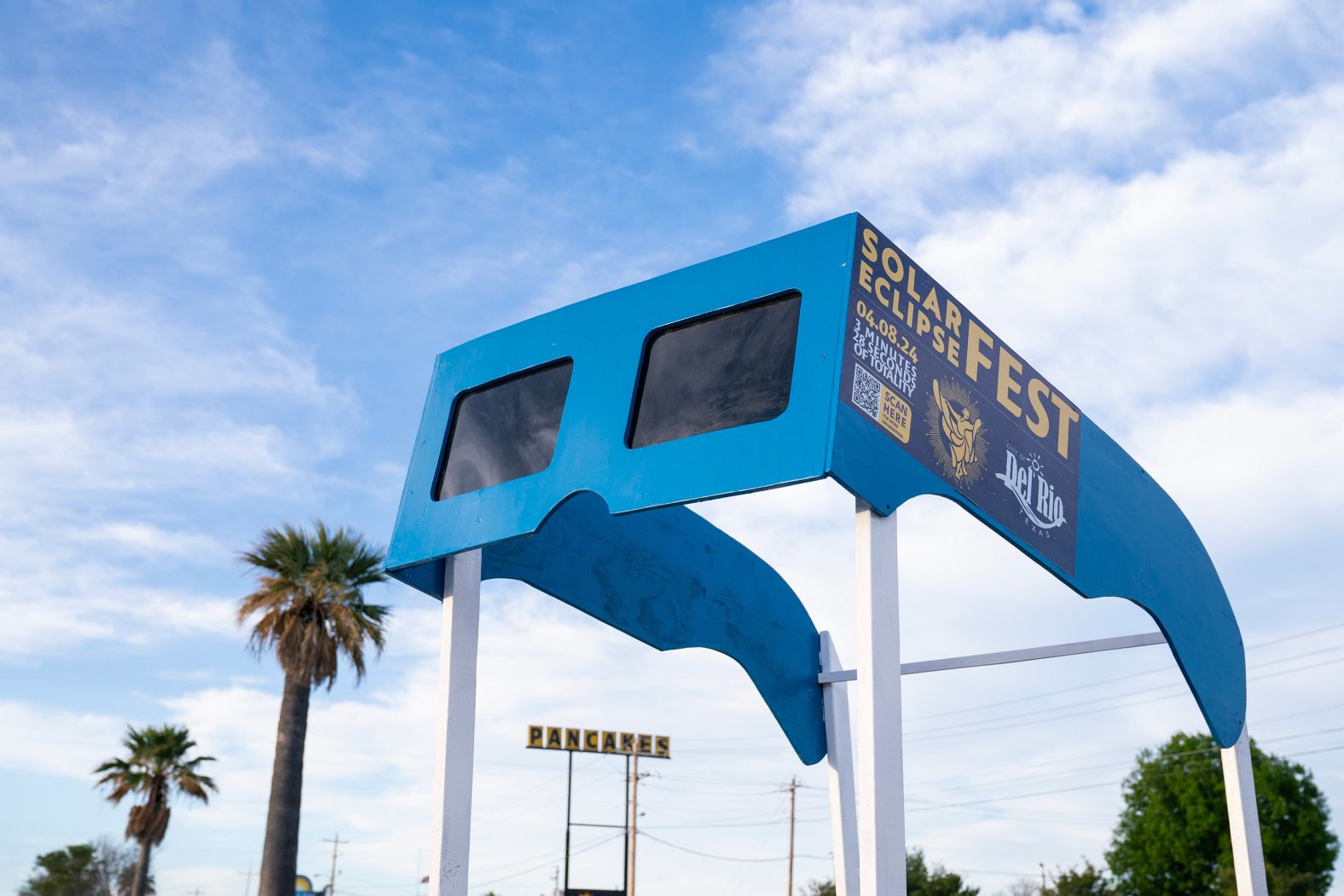 A sculpture advertises Del Rio's Solar Eclipse Fest on Saturday.