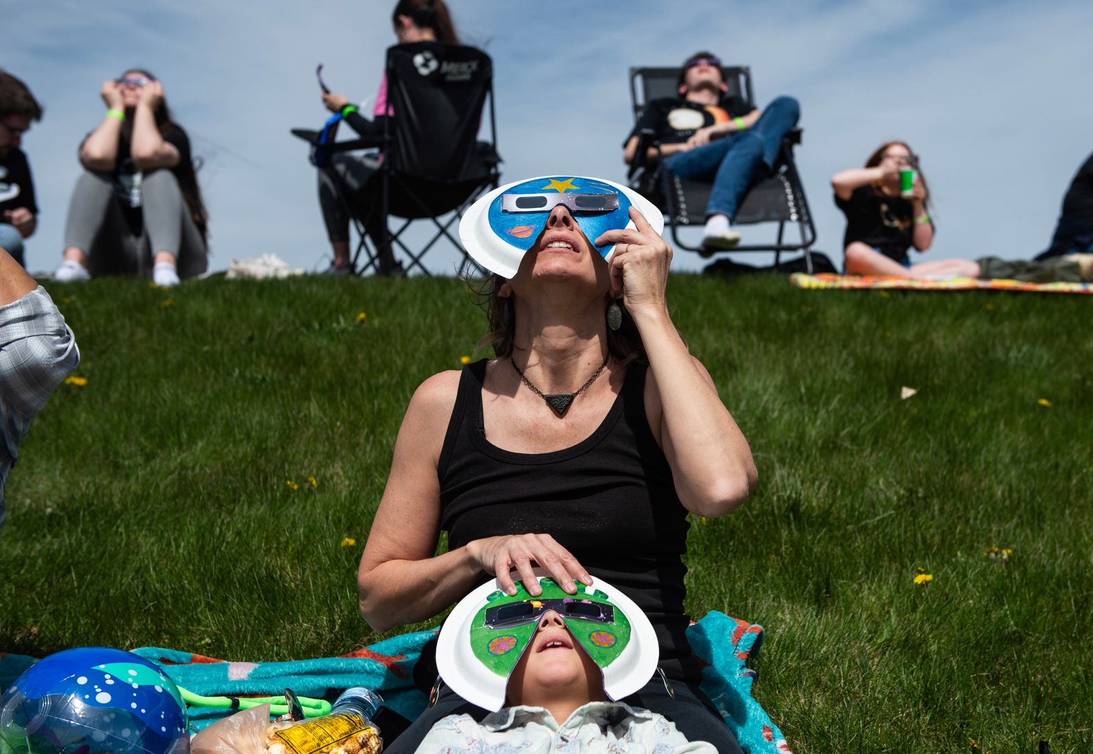 People watch the eclipse in Wapakoneta, Ohio.