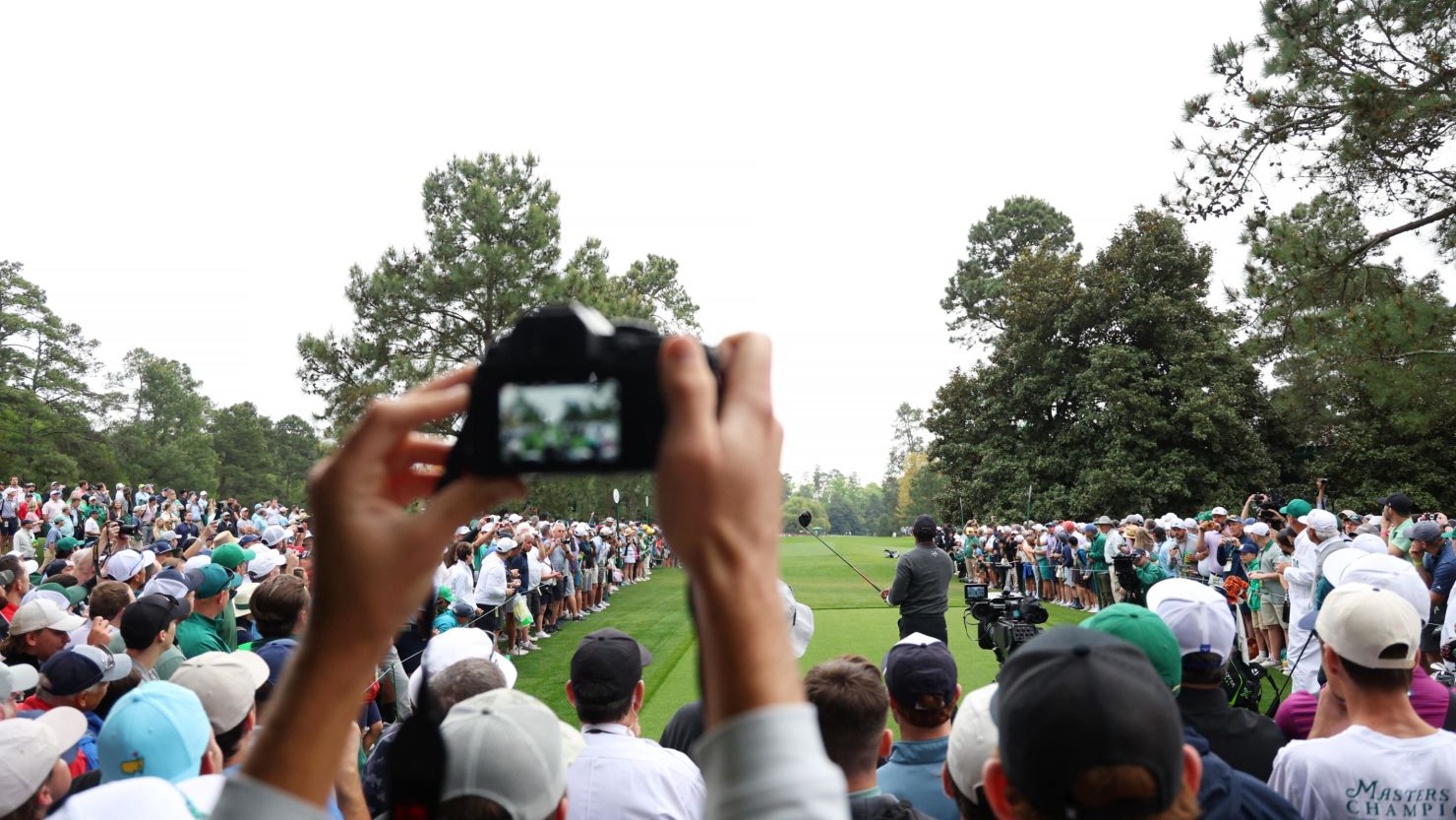 AUGUSTA, GEORGIA - APRIL 09: Tiger Woods of the United States plays his shot from the ninth tee during a practice round prior to the 2024 Masters Tournament at Augusta National Golf Club on April 09, 2024 in Augusta, Georgia. (Photo by Andrew Redington/Getty Images)