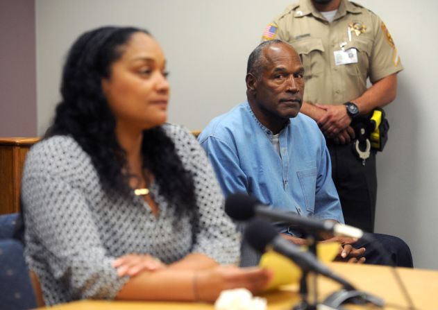 Simpson listens as his daughter Arnelle testifies during his parole hearing in July 2017 in Lovelock, Nevada. He was granted parole later that day. Simpson had been serving time for his involvement in an armed robbery in Las Vegas.