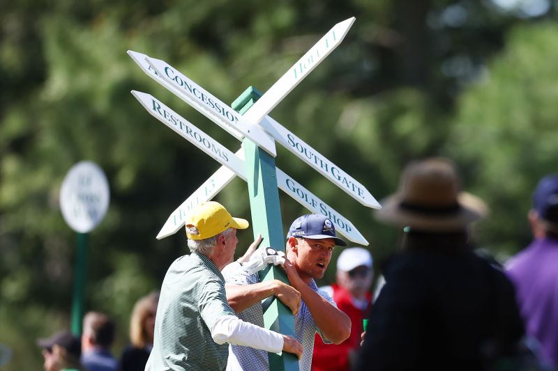 The Masters: Bryson DeChambeau Tears Signpost From Ground To Set Up ...