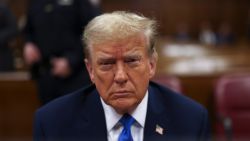 Former President Donald Trump attends his criminal trial as jury selection continues at Manhattan Criminal Court on April 18, 2024 in New York City.
