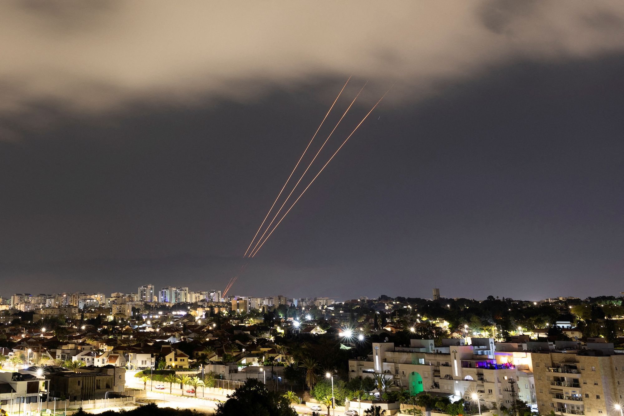 An anti-missile system operates early Sunday in Ashkelon, Israel