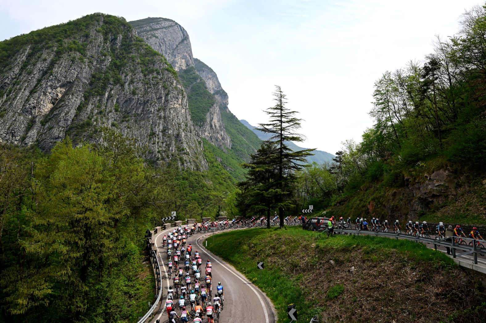 Cyclists compete in the 47th Tour of the Alps in Cortina d'Ampezzo, Italy, on Monday, April 15.