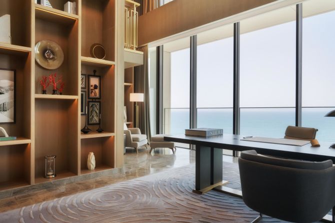 Atlantis, The Royal: The triple-height library provides a secluded space to work, read or relax. 