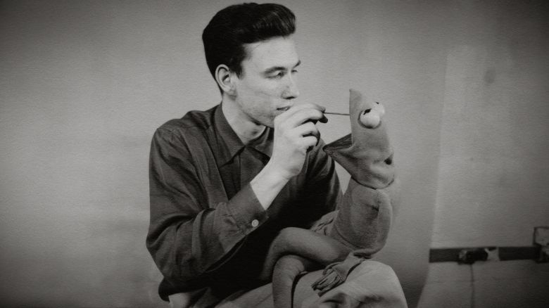 A young Jim Henson with Kermit the Frog in "Jim Henson: Idea Man."