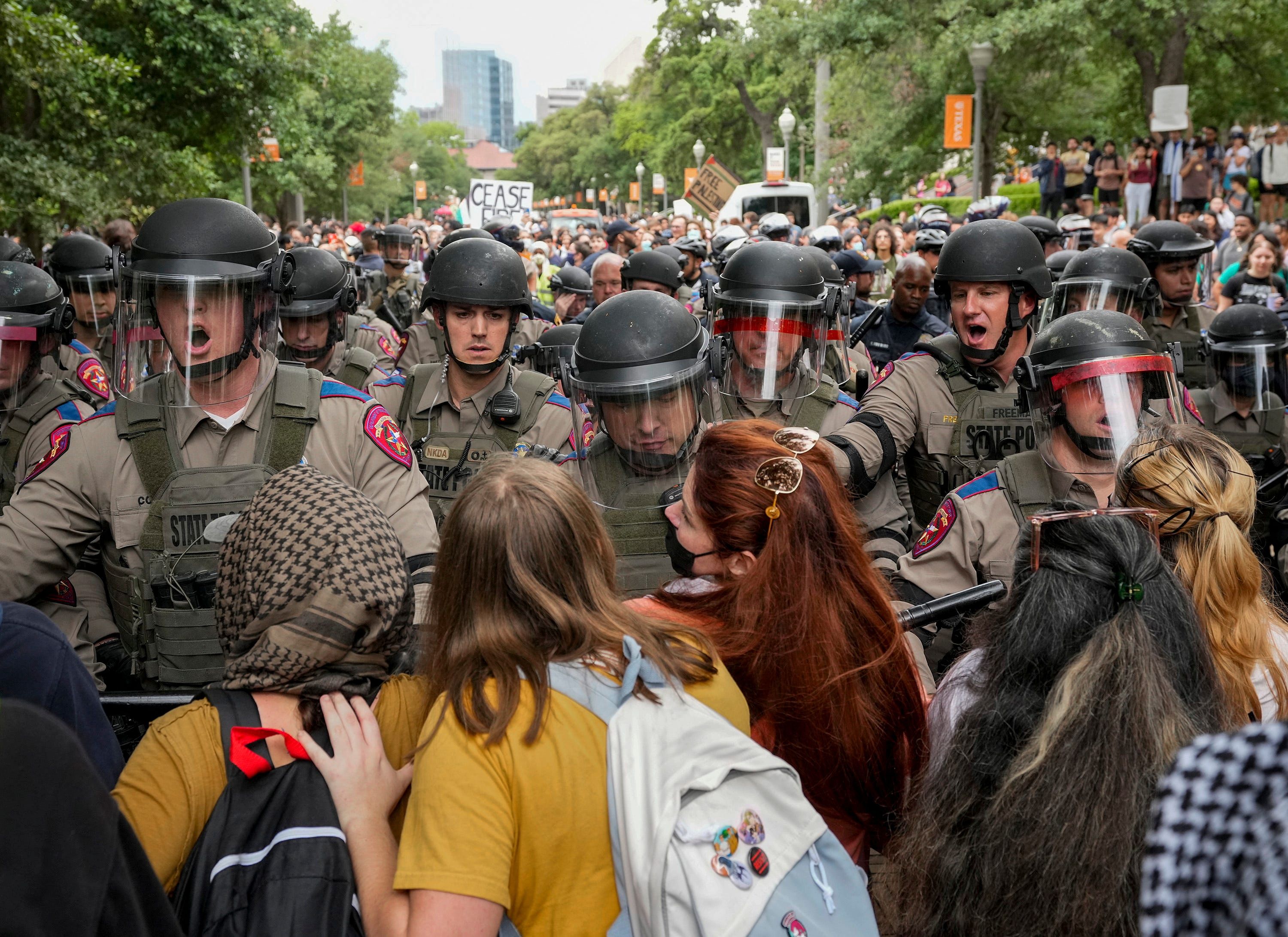 Texas state troopers try to break up a pro-Palestinian protest at the University of Texas in Austin on Wednesday, April 24.