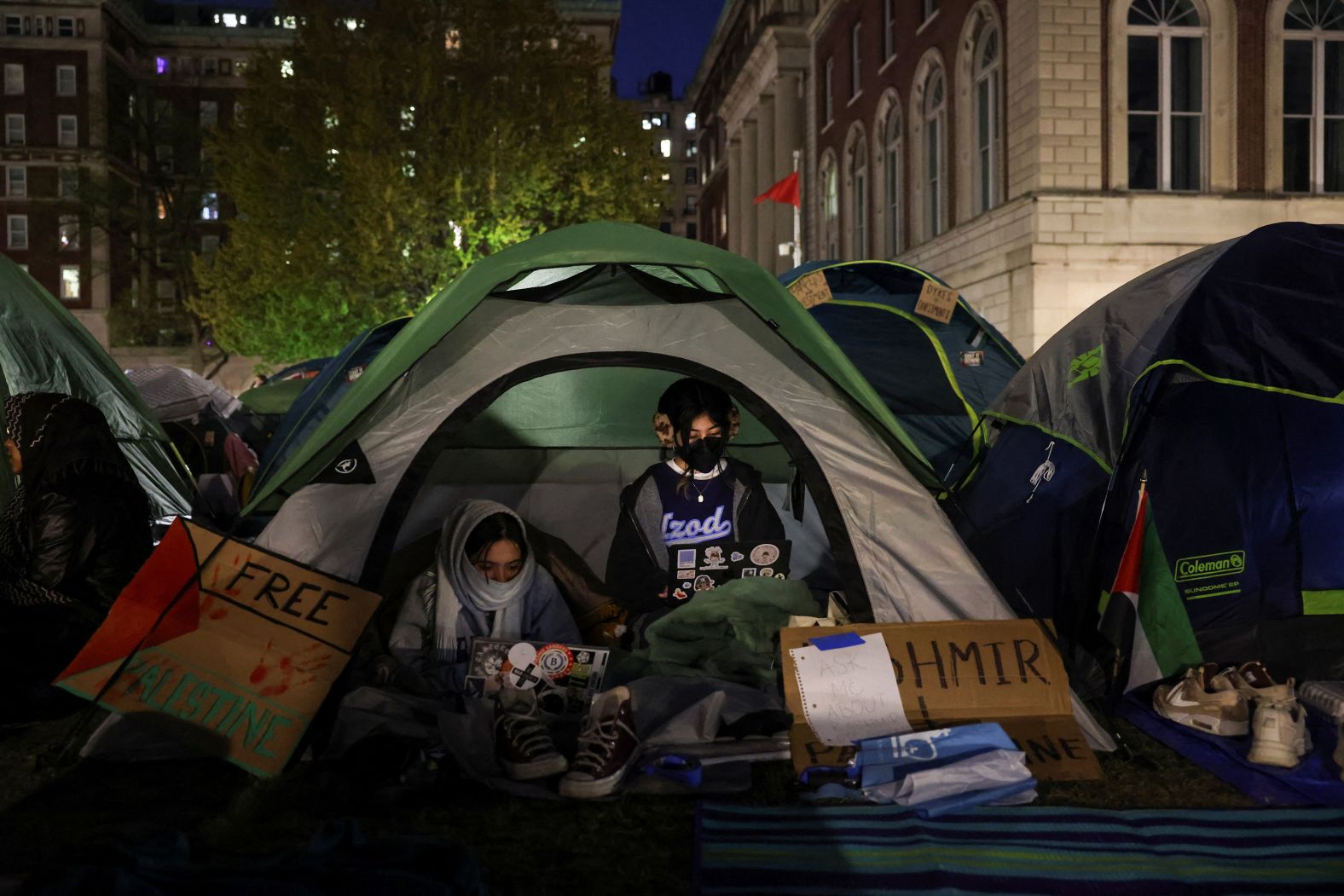 Columbia students prepare to camp overnight on April 23.