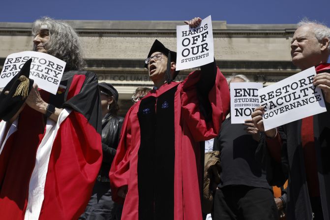 Some Columbia professors rally in support of their protesting students on April 22.