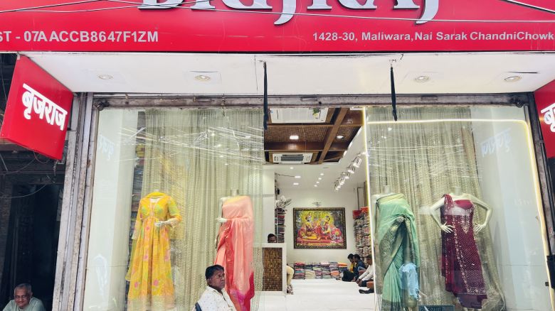 Brij Kishore Agarwal's sari shop in Old Delhi