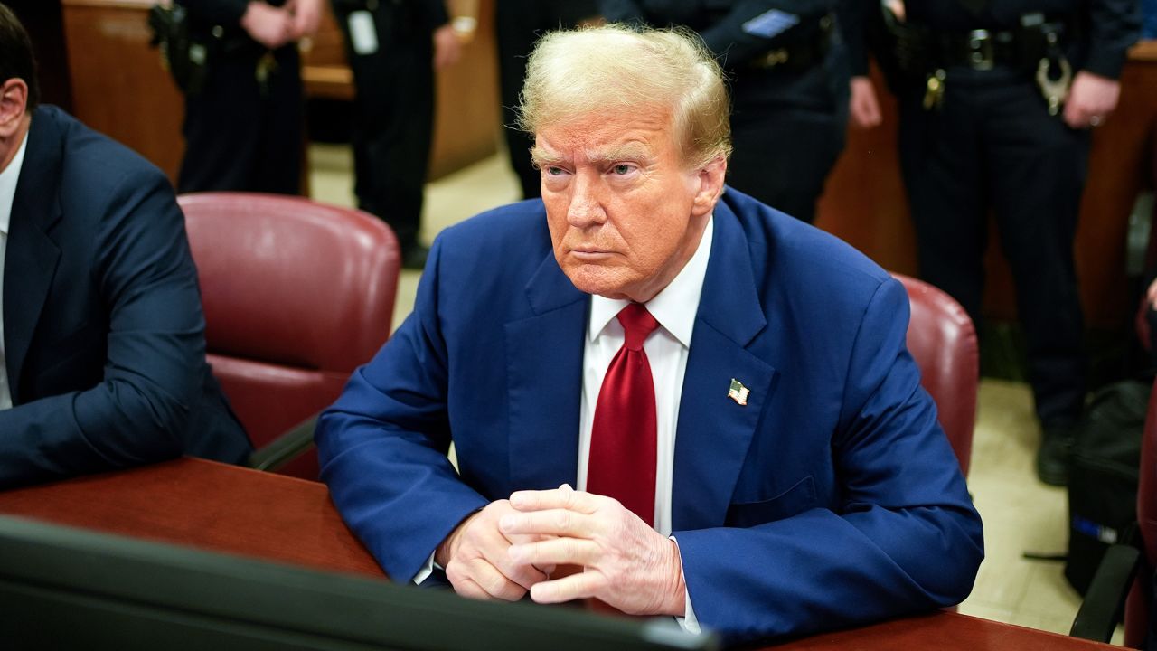 Former President Donald Trump awaits the start of proceedings at Manhattan criminal court, Tuesday, April 30, 2024, in New York. (AP Photo/Seth Wenig, Pool)