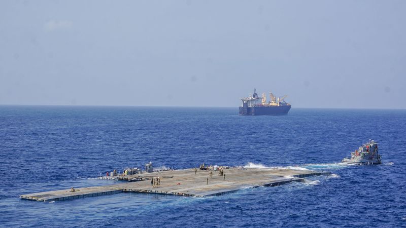 US-built floating pier that will allow delivery of humanitarian aid has been anchored in Gaza