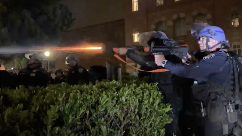 Police appear to fire rubber bullets at UCLA protesters | CNN