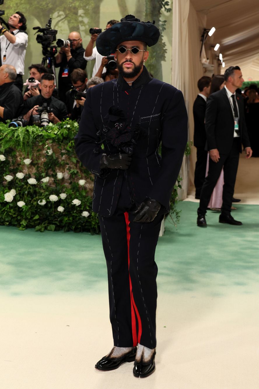 Met Gala co-chair Bad Bunny in a daring  look from Maison Margiela by John Galliano. 