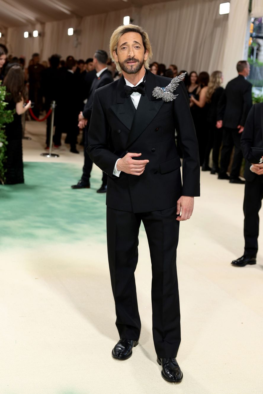 Adrien Brody gives the men's brooch trend on the red carpet some wings. 