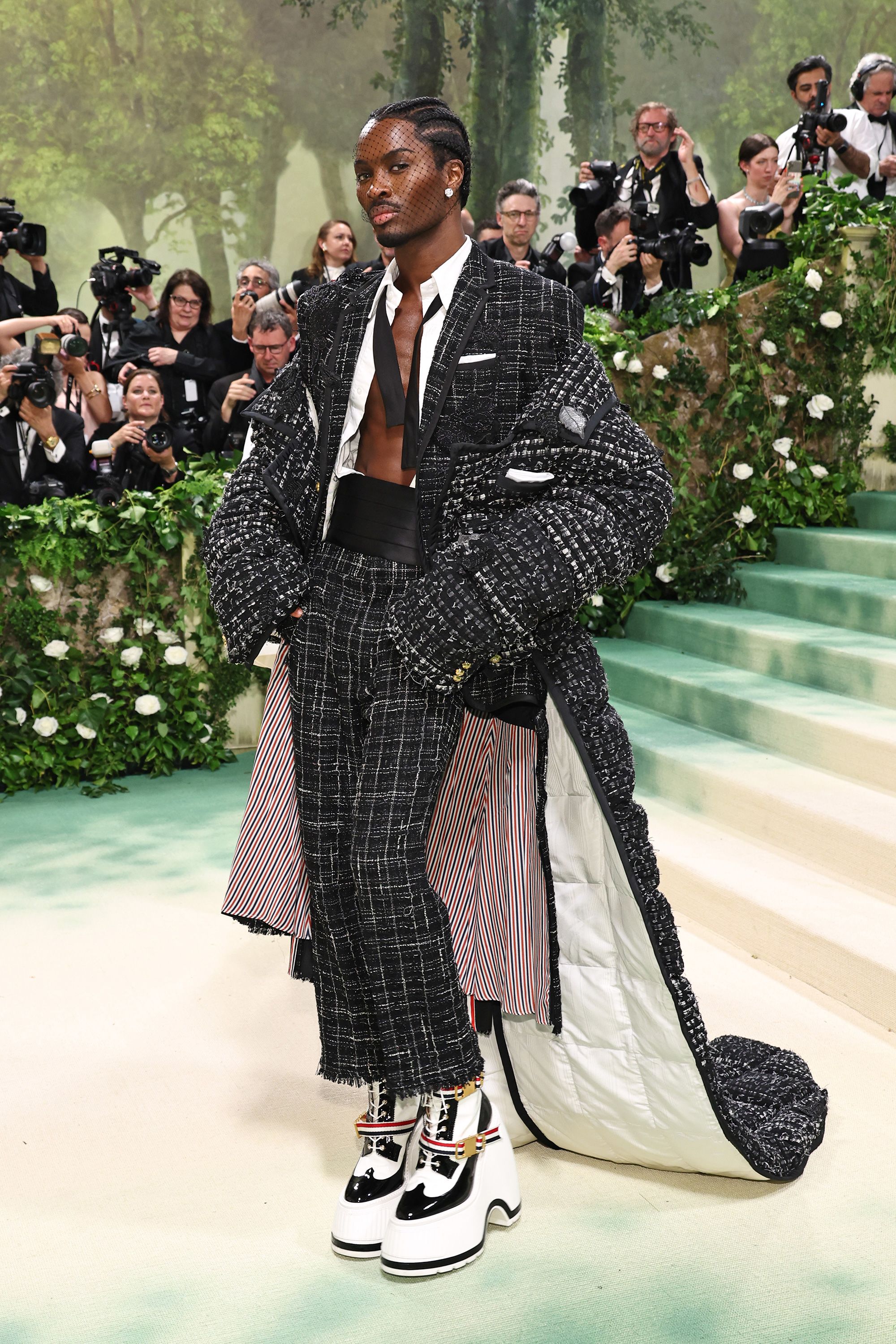 Model Alton Mason wore a playful tweed look by Thom Browne.