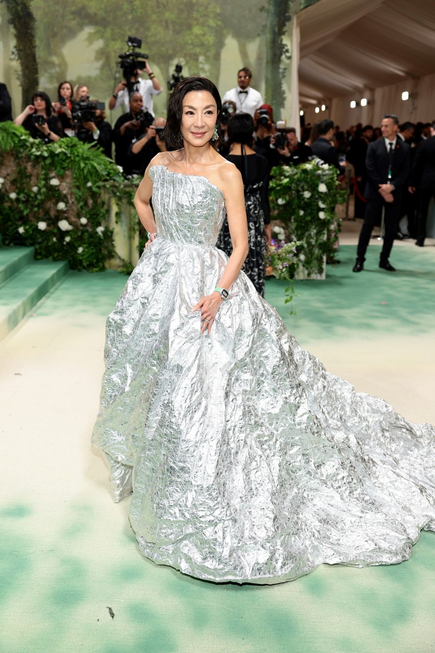 Michelle Yeoh's gown appeared to be that of crumpled tin foil. Yeoh is set to star in "Wicked," which comes out later this year.