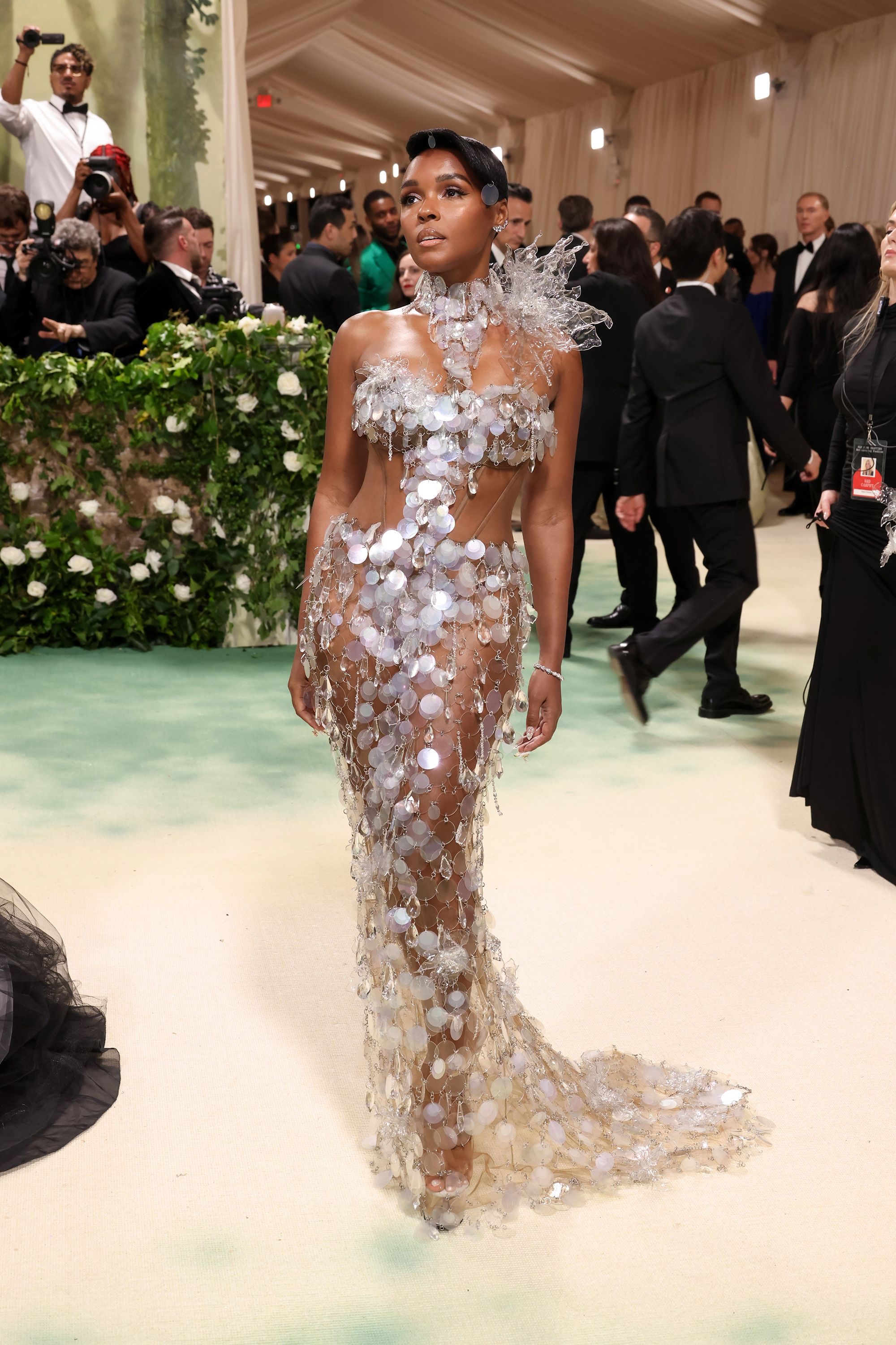 Janelle Monae looked stunning in a Vera Wang dress that looked to be an homage to the crystalline time-manipulating flowers in J.G. Ballard's 'The Garden of Time.' 