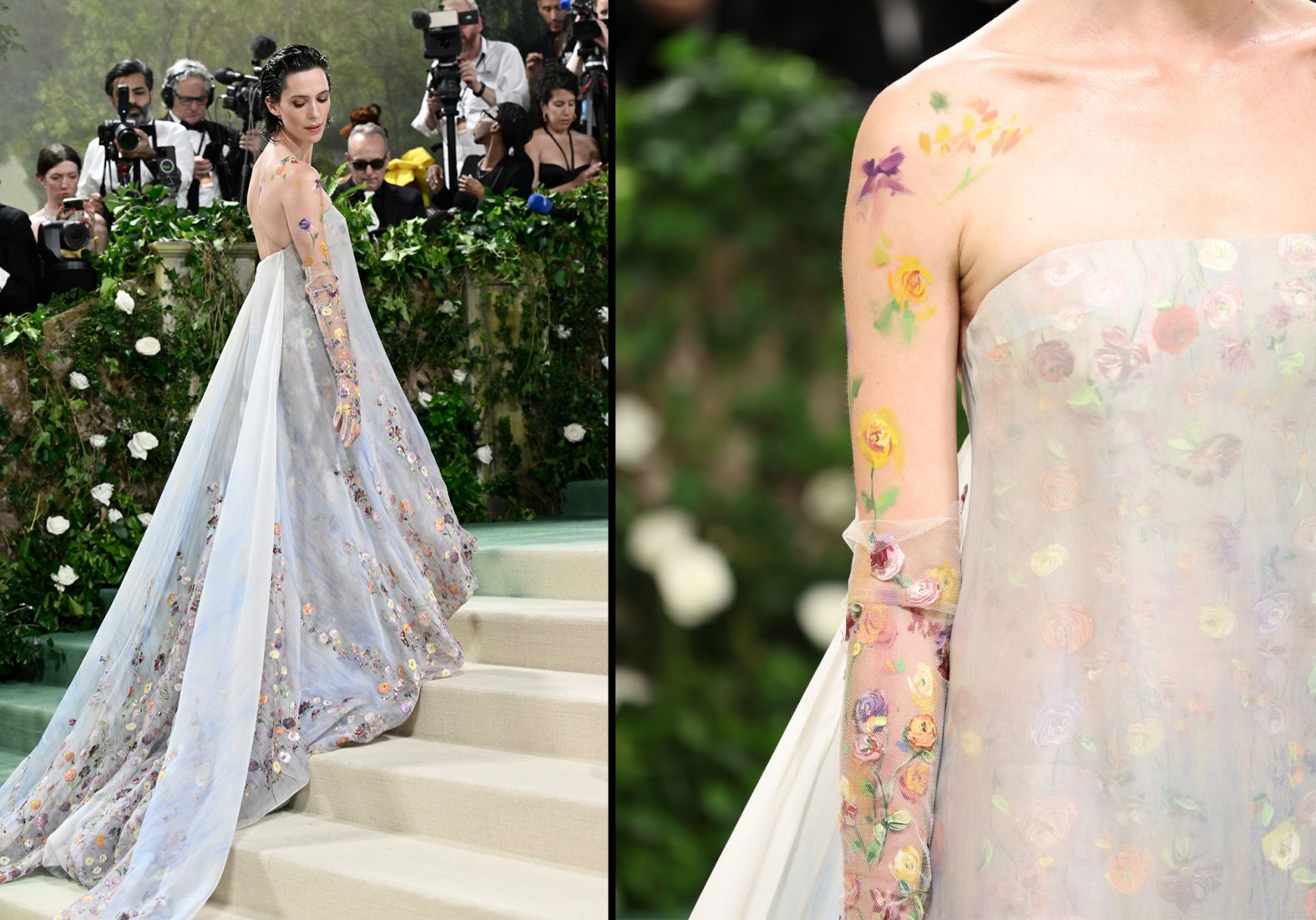 Rebecca Hall wore an ethereal Danielle Frankel dress and floral body paint.