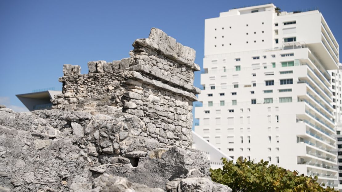 Modern hotels stand next to ancient ruins in Cancun.