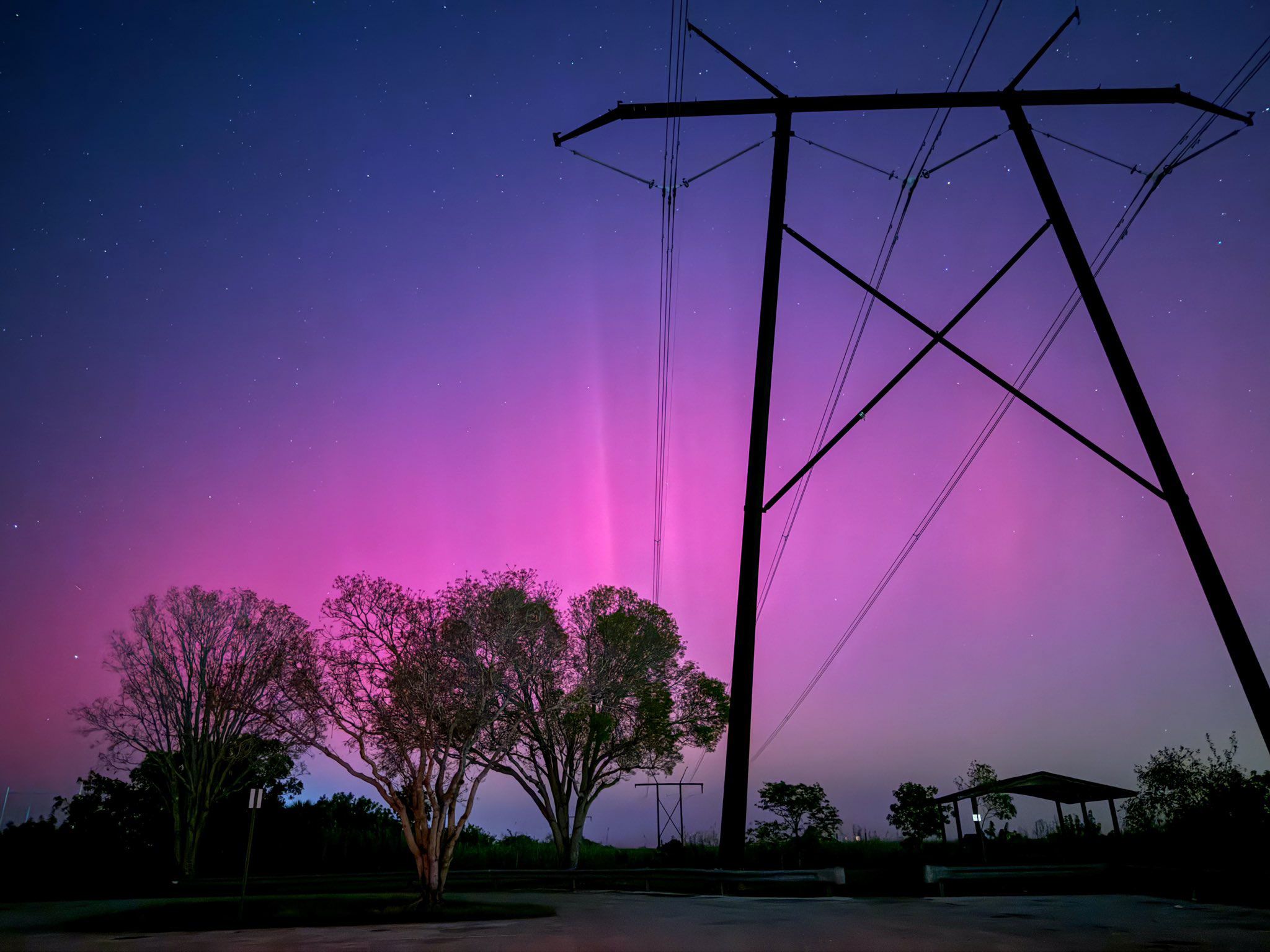 The northern lights are seen in a rural area west of Fort Lauderdale، Florida، on Friday، May 10.
