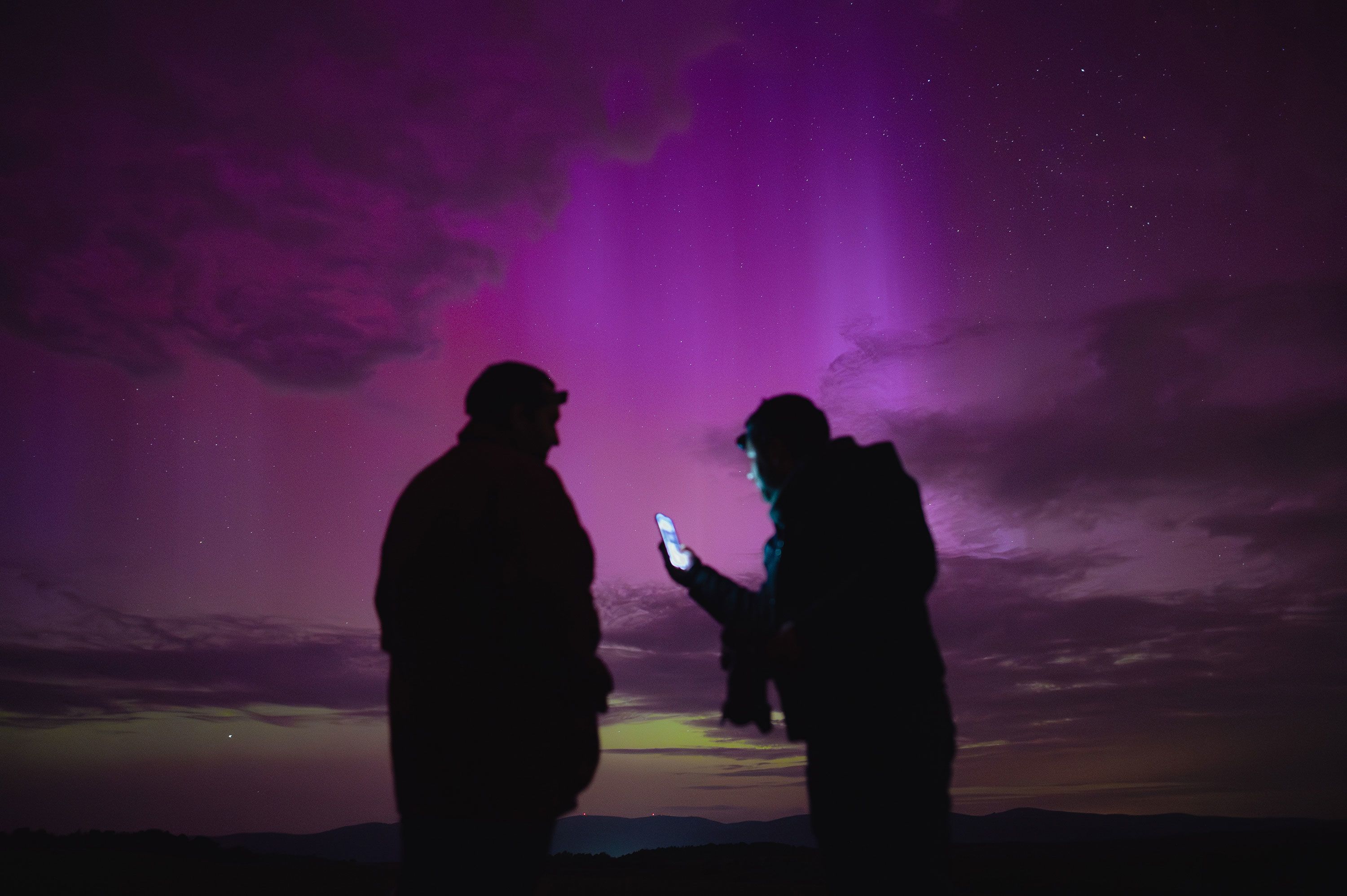 The northern lights illuminate the sky in Debrad، Slovakia، on May 11.