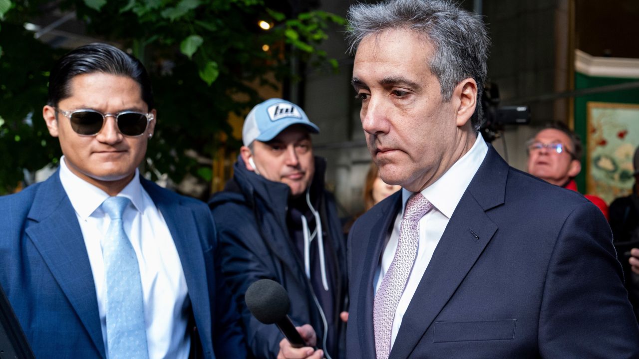 Michael Cohen leaves his apartment building on his way to Manhattan criminal court, Monday, May 13, 2024, in New York. (AP Photo/Julia Nikhinson)